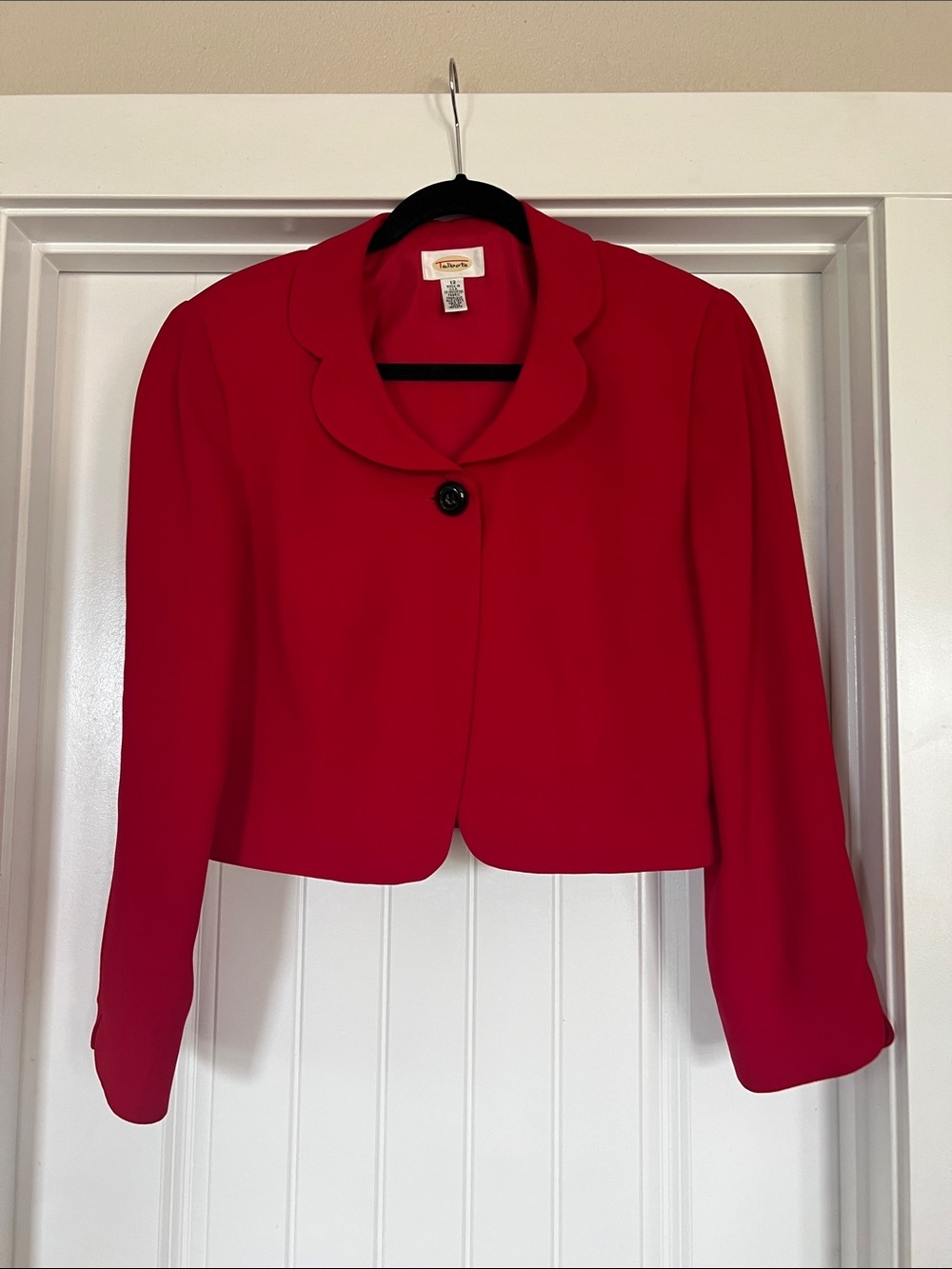 Vintage Talbots Red Scallop Collar Cropped Blazer